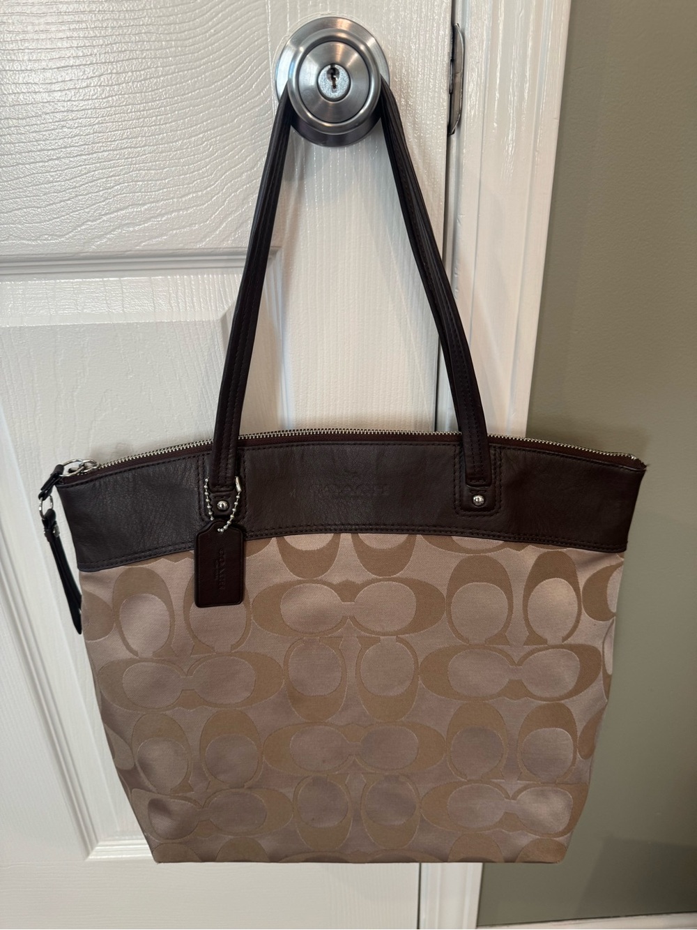 Coach Tan and Dark Brown Logo Tote